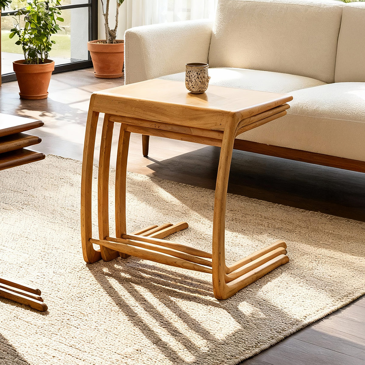 Junior Trio MidCentury Meşe Zigon C Sehpa Seti resmi